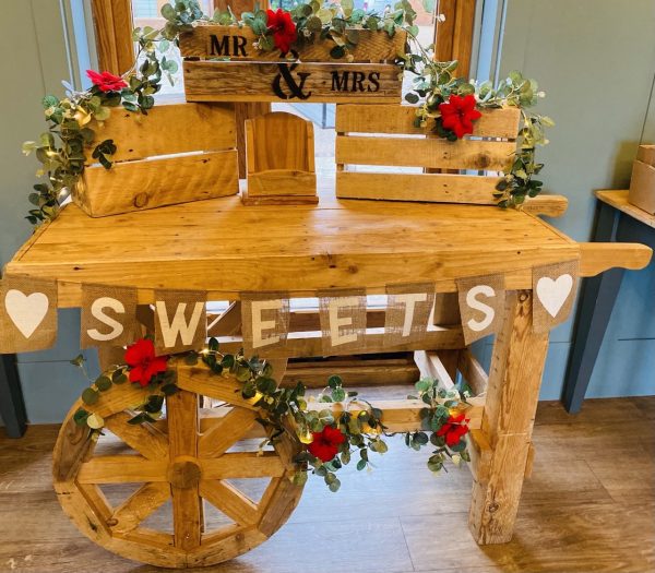 Rustic Wheeled Candy Cart with Crates