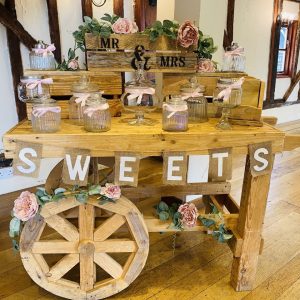 Rustic Wheeled Candy Cart with Crates