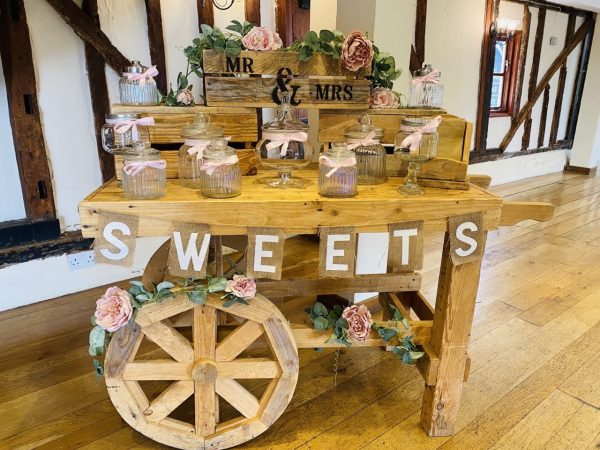 Rustic Wheeled Candy Cart with Crates