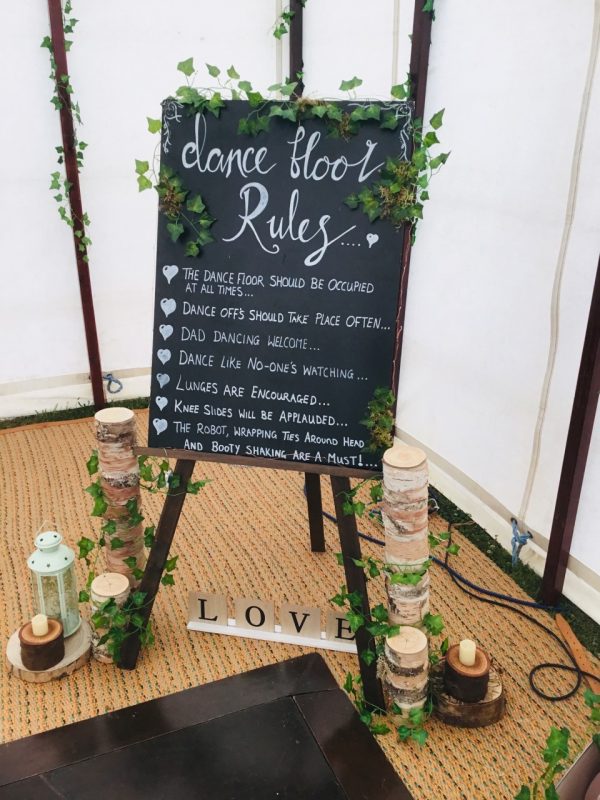 Dance Floor Rules Sign with Moss and Ivy