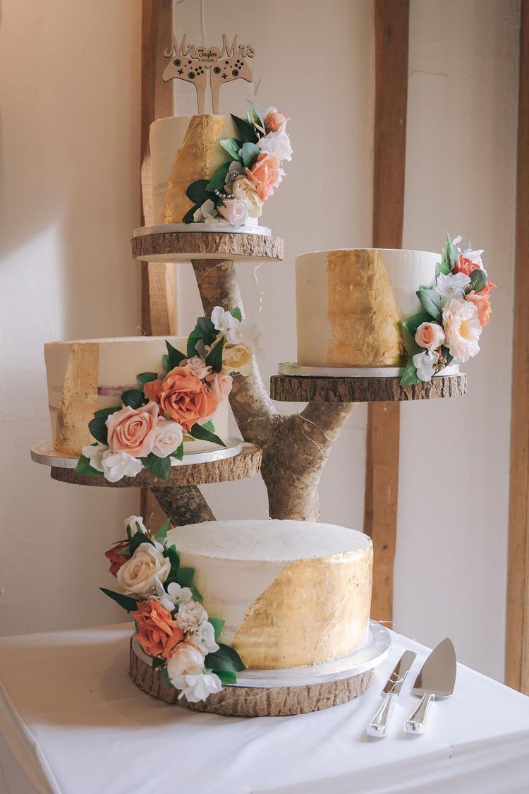 4 Tier Log Slice Rustic Cake and Cupcake Stand-$25