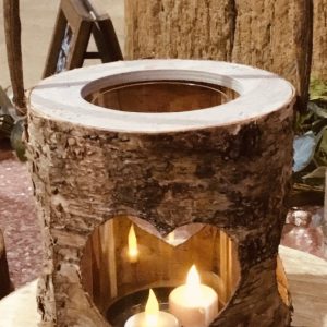 Log Slice with Bark Lantern