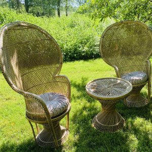2 Wicker Peacock Chairs & Table