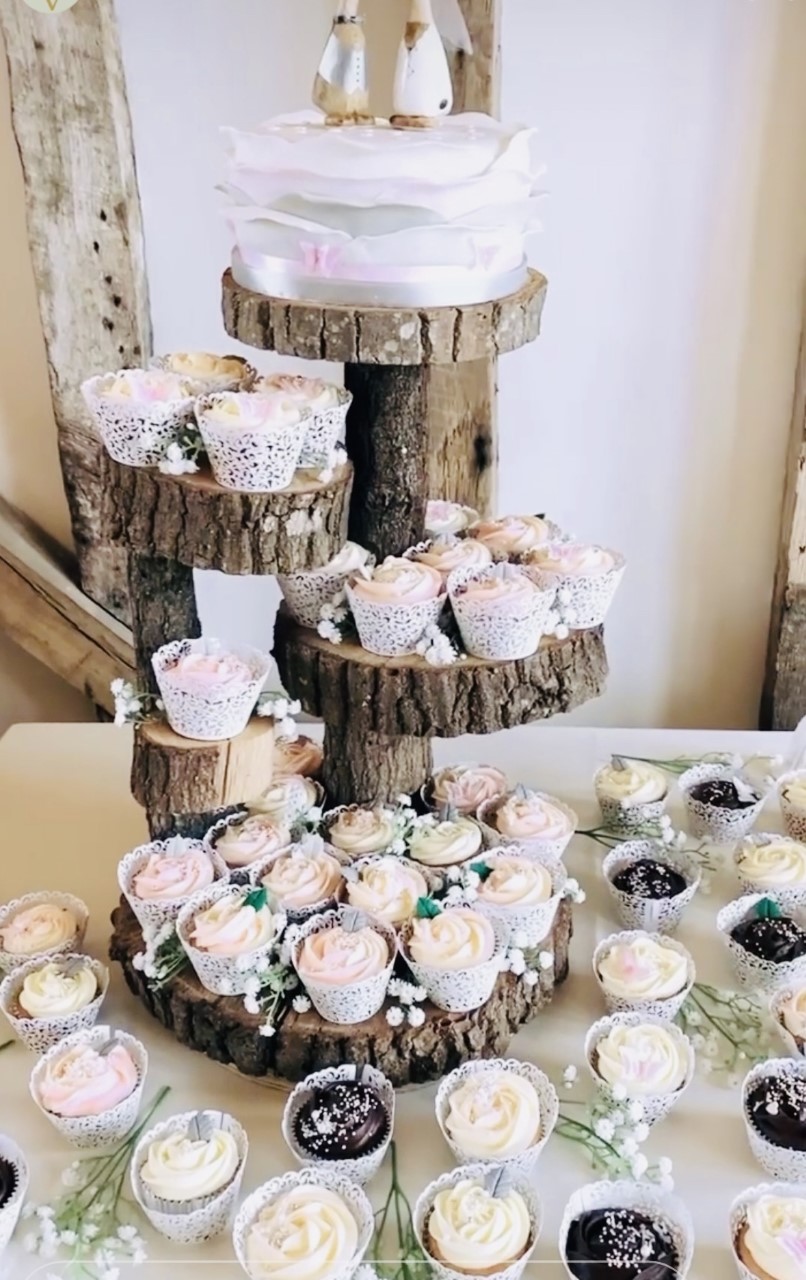 4 Tier Log Slice Rustic Cake and Cupcake Stand-$25